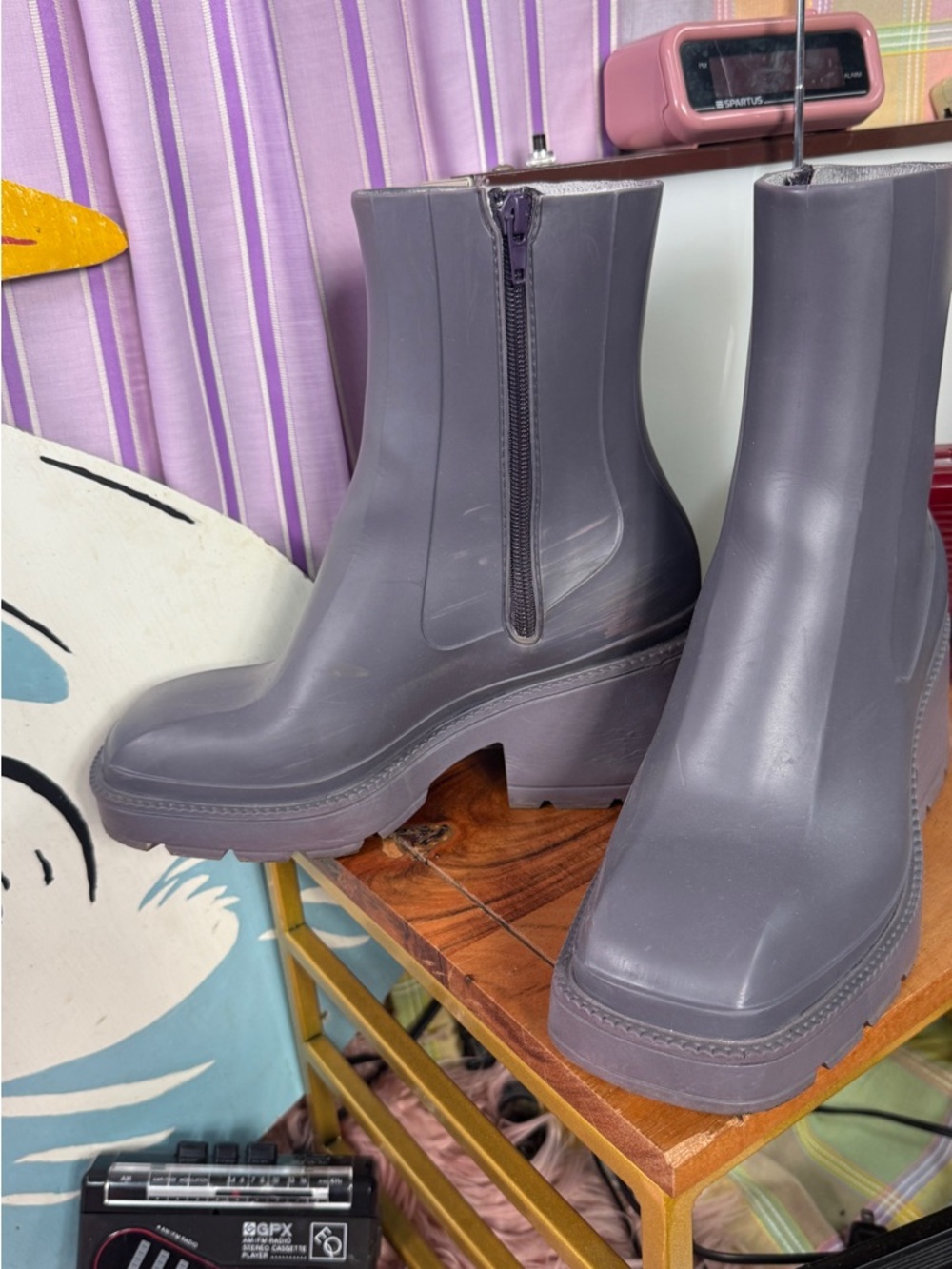 Women's Chunky Platform Ankle Boots in Plum